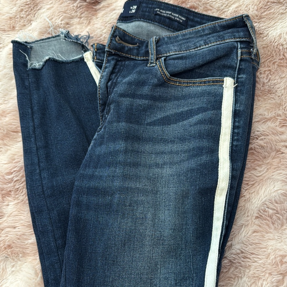 Hollister Dark Blue Skinny Jeans with White Stripe
